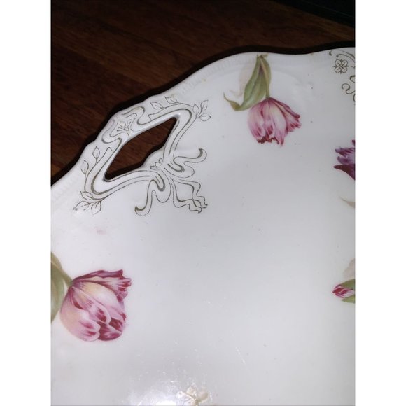 Vtg Mignon Z.S. & C. Bavaria Pink Tulips platter  plate Scalloped Edge 9.5” - Picture 3 of 4